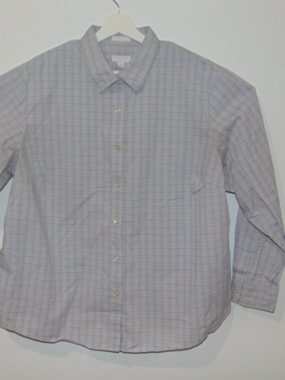 Charter Club Women's Top 22W Gray Plaid Cotton Button Front Shirt Long Sleeve